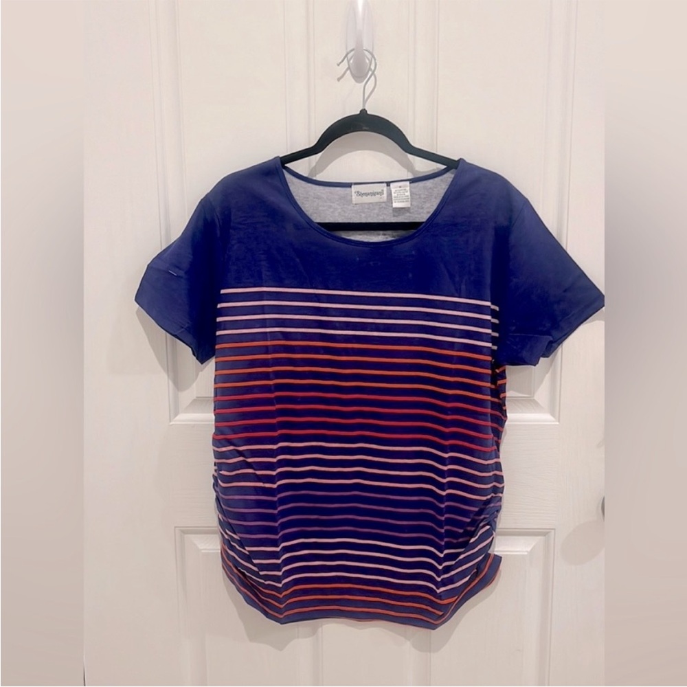 Shenanigans Women's Striped Short Sleeve Tee - Blue and Red